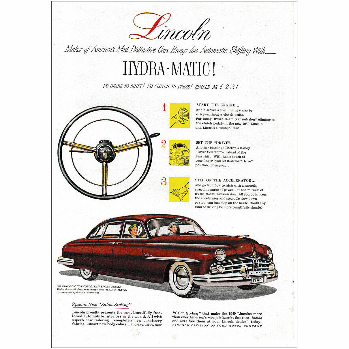 1949 Lincoln: Automatic Shifting Hydra Matic Vintage Print Ad