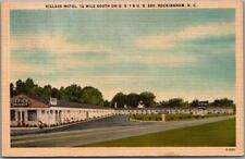 Rockingham, NC Postcard VILLAGE MOTEL Route Hwy 1 Roadside Linen 1953 Cancel picture