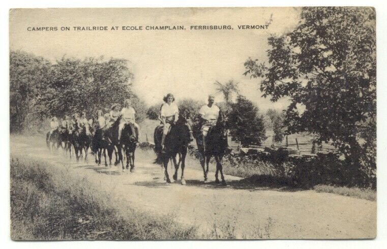Campers Horseback Riding Ecole Champlain Ferrisburgh VT Postcard Vermont