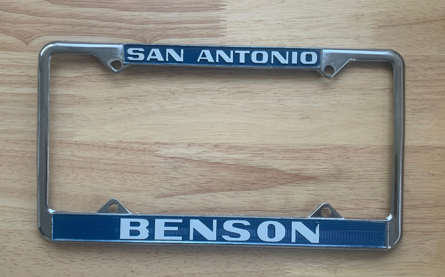 Vintage Benson San Antonio Texas Dealership Metal License Plate Frame 