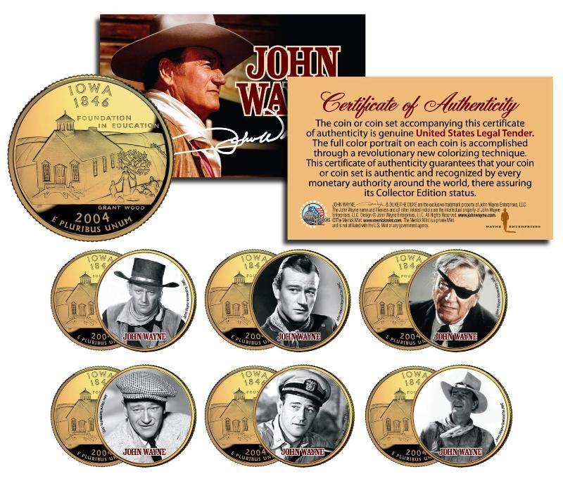 JOHN WAYNE MOVIES Iowa Quarters US 6-Coin Set * LICENSED * Stagecoach