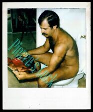 Funny Photo of Man on Toilet Reading Playboy Vintage 70's Polaroid GAY INTEREST picture