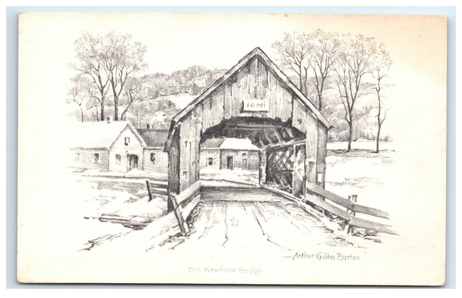 Postcard Artist Arthur Gibbes Burton - Old Newfane Bridge VT G43