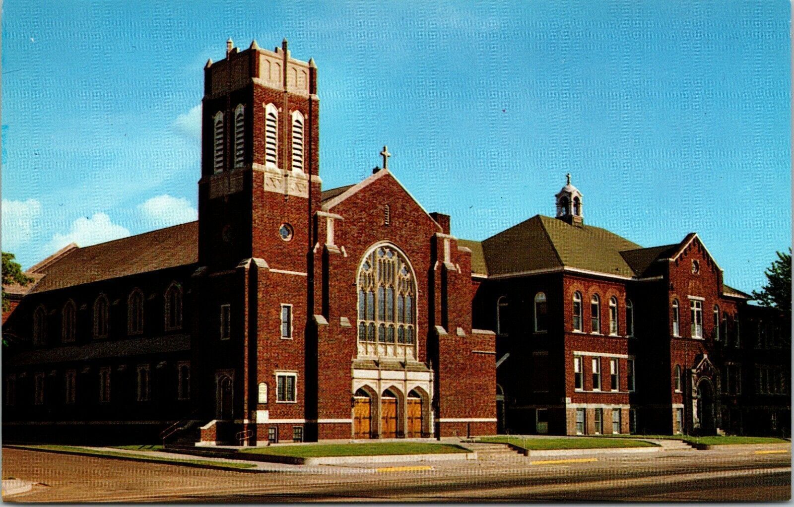 Sacred Heart Church and School South Central Ave Marshfield Wisconsin Postcard