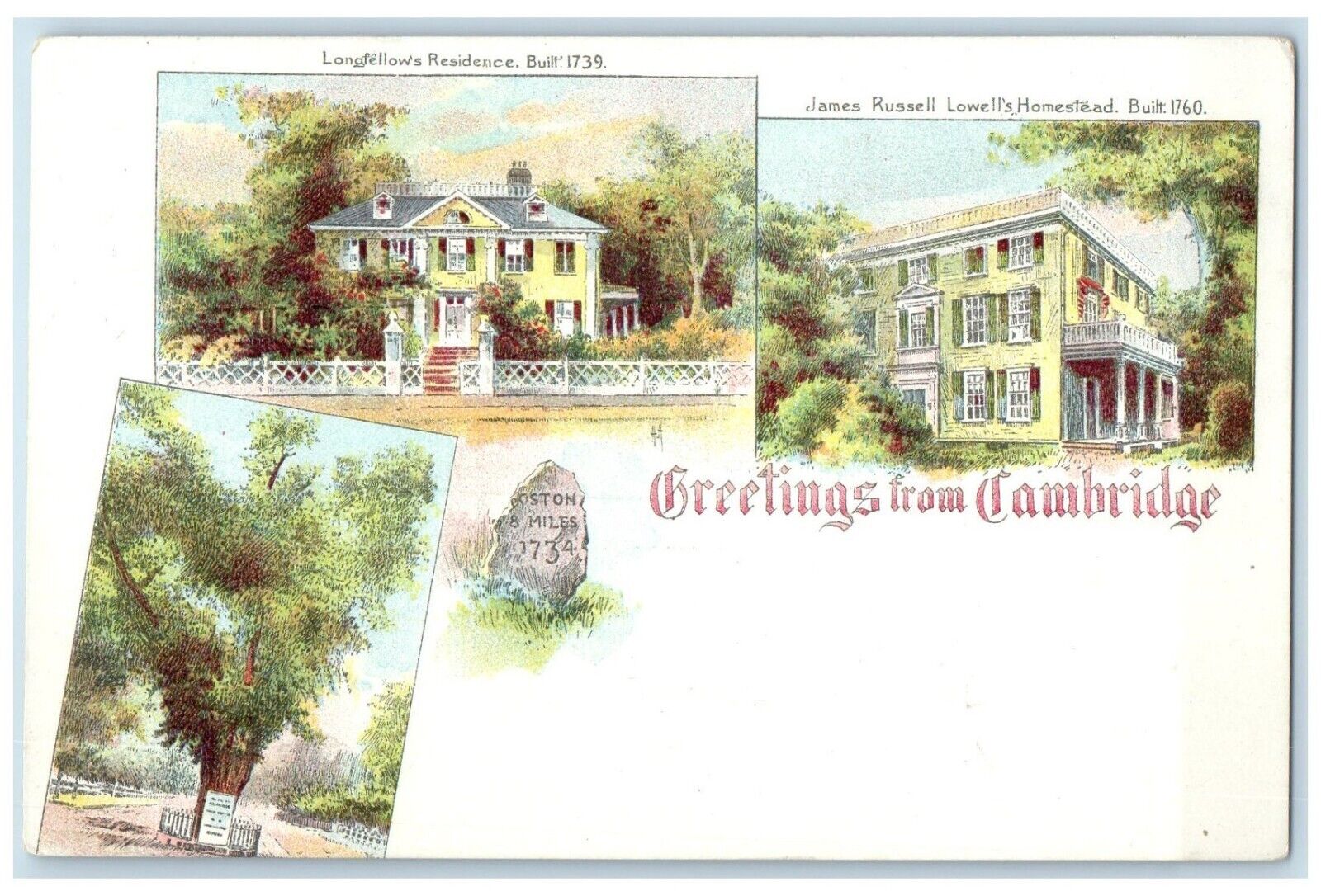Cambridge Massachusetts MA Postcard Greetings Longfellow's Homestead Multiview