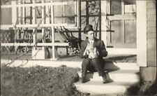 Braintree MA Massachusetts Mailman? Man Uniform Kitty Cat in Lap RPPC c1910 picture