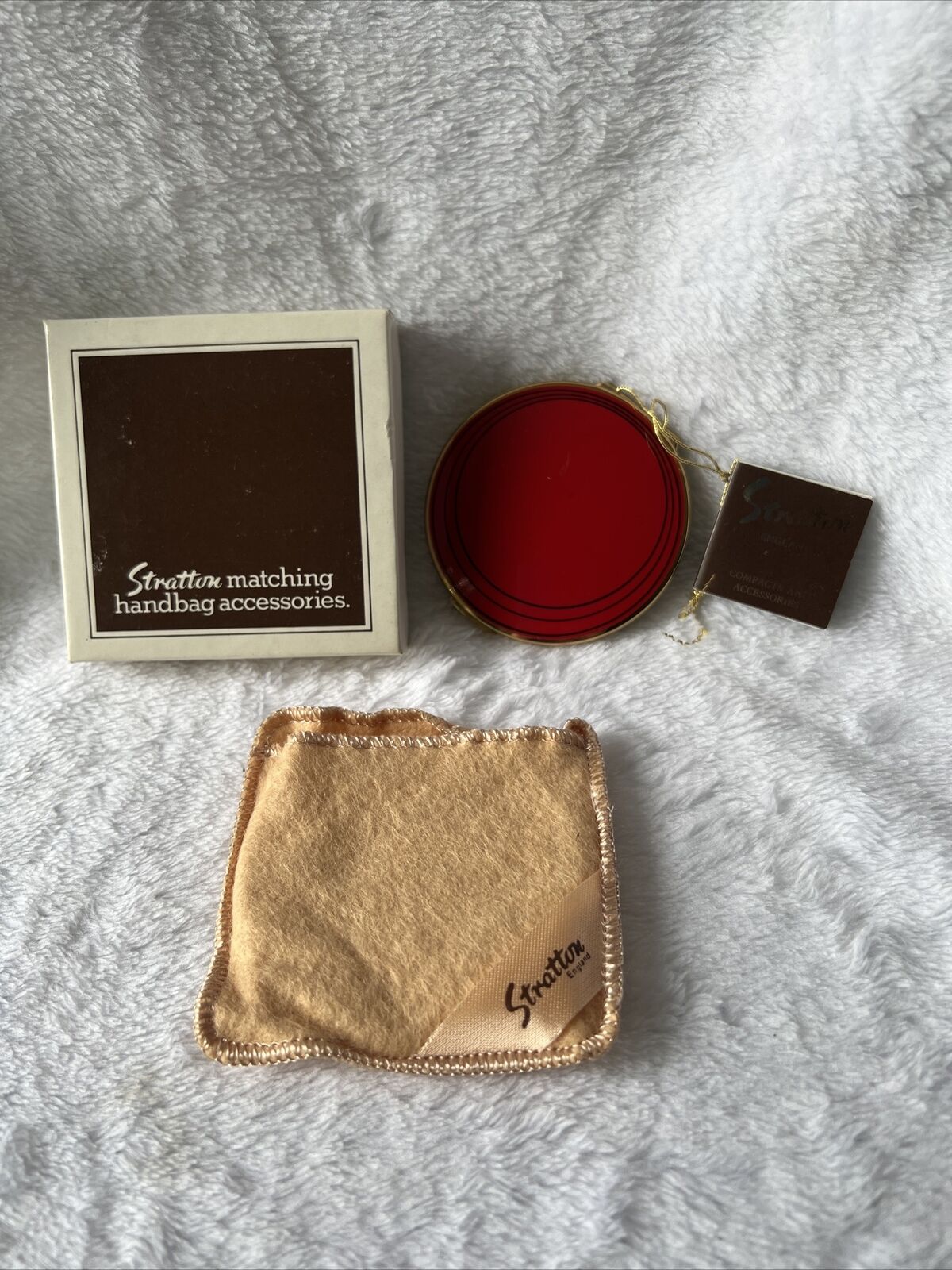 New Vintage Red Compact Mirror by Stratton Matching Handbag Accessories