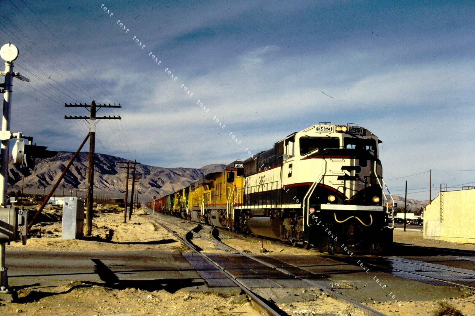 Original Slide 〰️ Burlington Northern (BN) 9463 + @ Mojave, CA _ 1997
