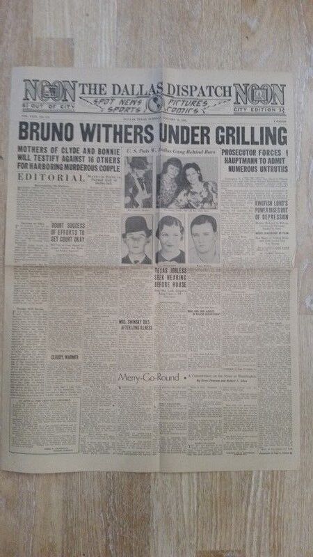 Bonnie and Clyde Newspaper Harboring Trial Dallas Dispatch January 1935