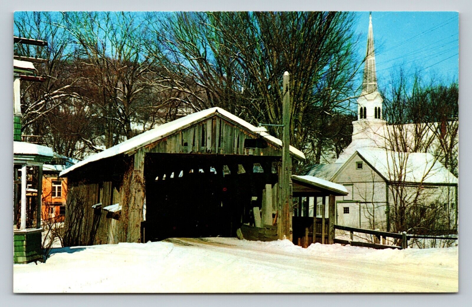 Old Covered Bridge WAITSFIELD Vermont Vintage Postcard 0083
