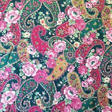 Almost 2 Yd Joan Kessler Concord Roses Paisley Dark Green Background Estate Sale picture
