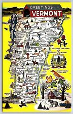 Vermont State Map~Brandon~Ticonderoga~Pico Peak~Dorset~Fairlee~1960s Postcard picture