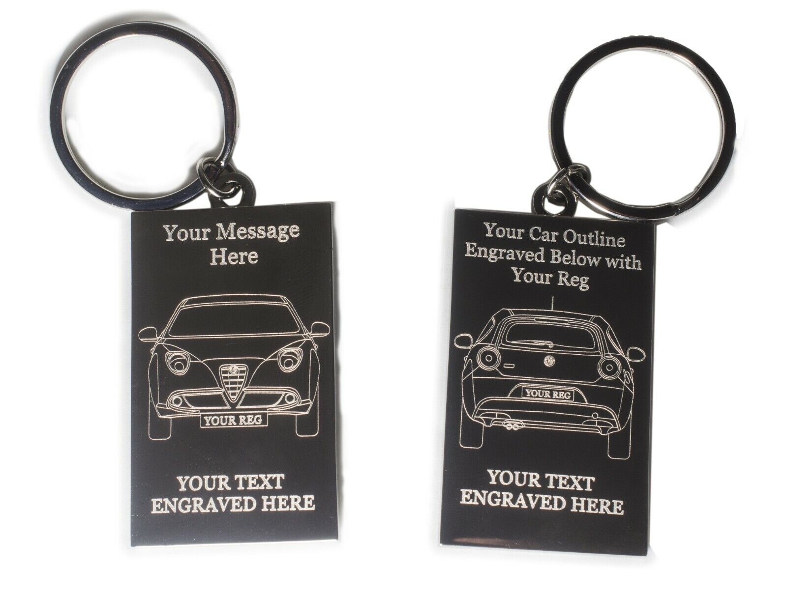 Your Car on Your Keyring - Engraved Outline Front and Back and Registration No.