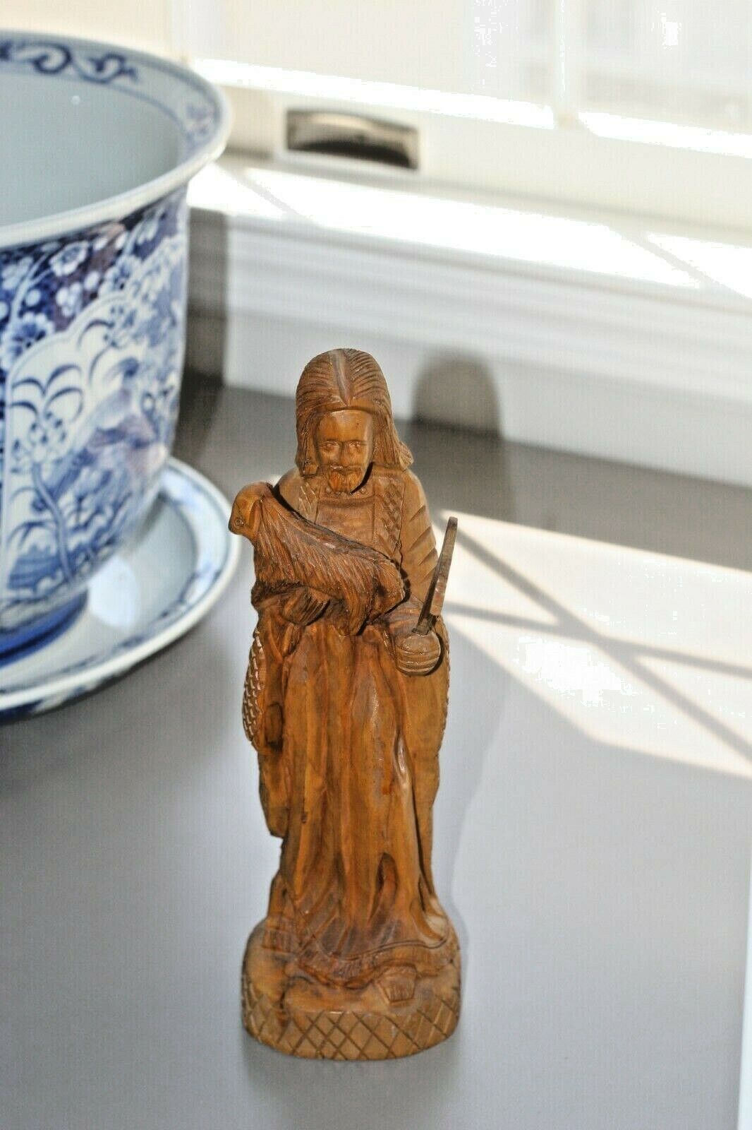 Olive Wood Hand Carved Statue of Jesus Holding Lamb Made in Bethlehem 10 ½”