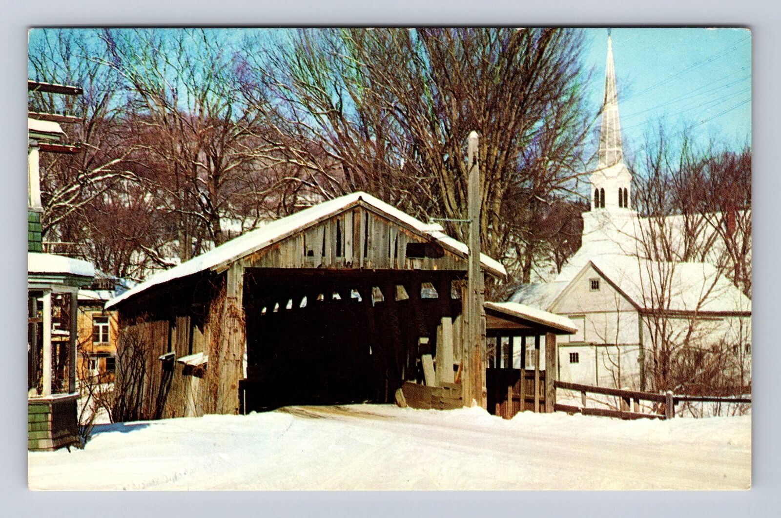 Waitsfield VT-Vermont, Old Covered Bridge, Antique, Vintage Souvenir Postcard