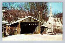 Waitsfield VT-Vermont, Old Covered Bridge, Antique, Vintage Souvenir Postcard picture