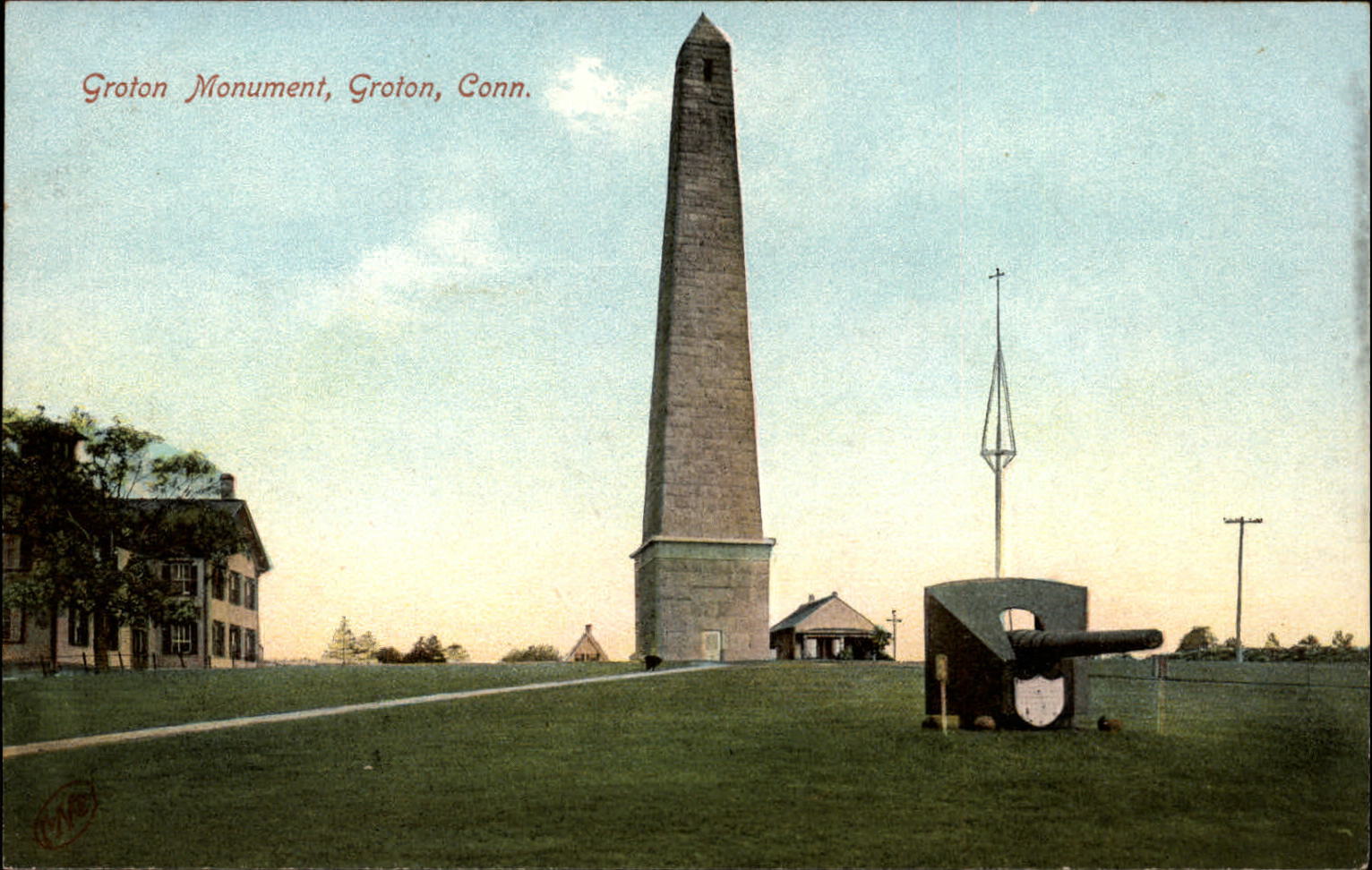 Groton Monument Connecticut cannon ~ c1910 unused vintage postcard