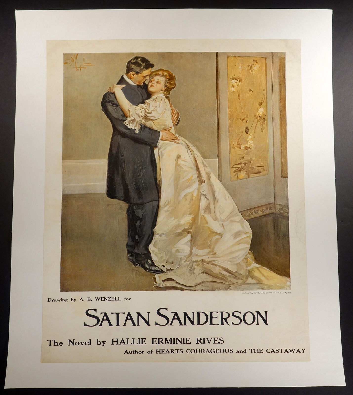 A.B. Wenzell 1907 advertising poster for book Satan Sanderson linen-backed