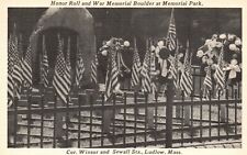 Ludlow, MA, Honor Roll & War Memorial Boulder, Linen Vintage Postcard b249 picture