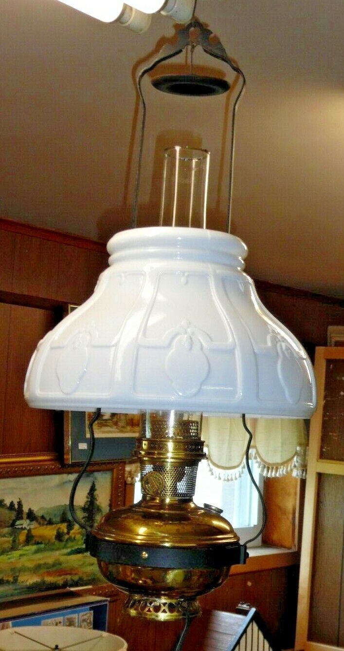 Old Electrified Aladdin Model 12 Hanging Kerosene Lamp w/ White 516 Shade