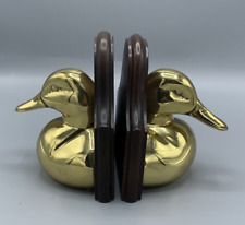 Solid Brass Wood Mounted Duck Bookends -Ethan Allen Made In England picture