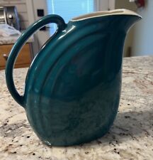Hall Pottery Refrigerator Water Pitcher Server Teal Green/White Art Deco 8.25