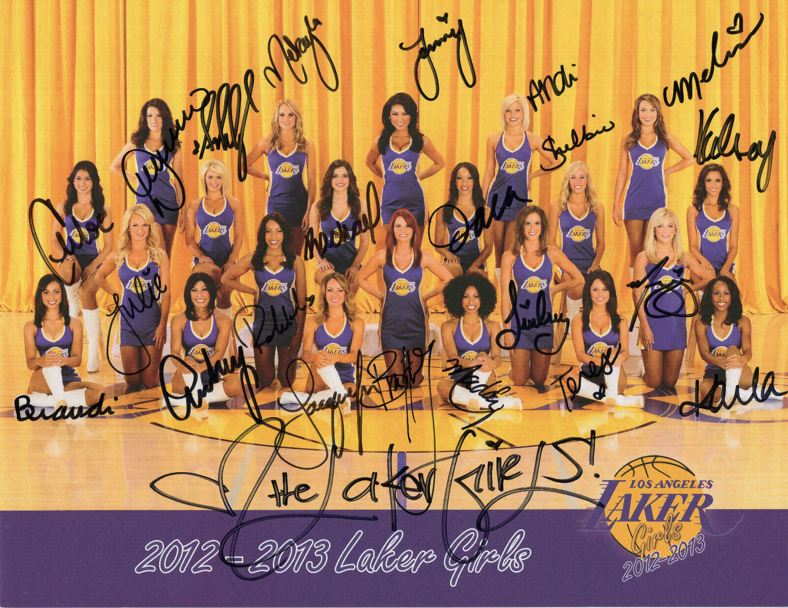 LAKER GIRLS HAND SIGNED 8x11 COLOR PHOTO+COA         SIGNED BY 2012-13 SQUAD