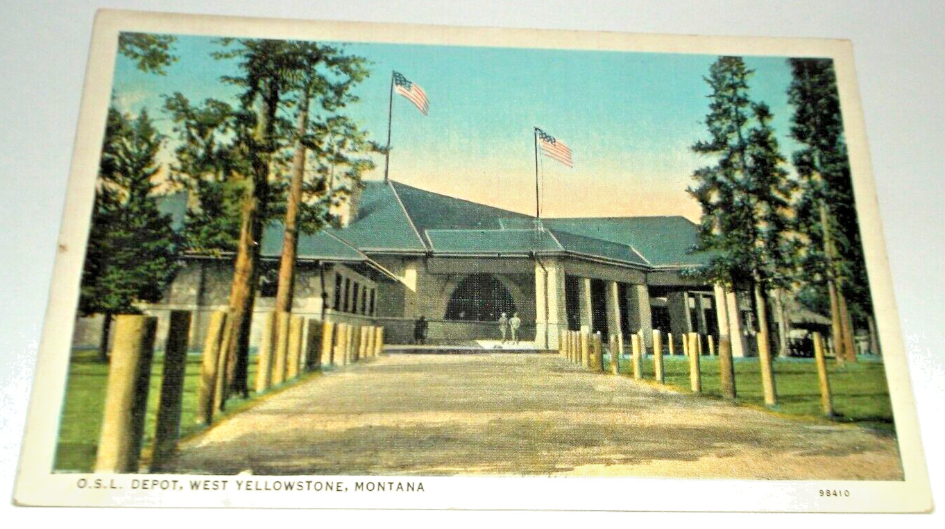 1940's UNION PACIFIC WEST YELLOWSTONE MONTANA DEPOT UNUSED POST CARD