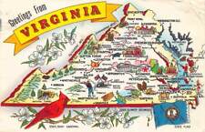 Vintage Postcard Virginia Map Cardinal Danville Roanoke Staunton Luray Marion picture