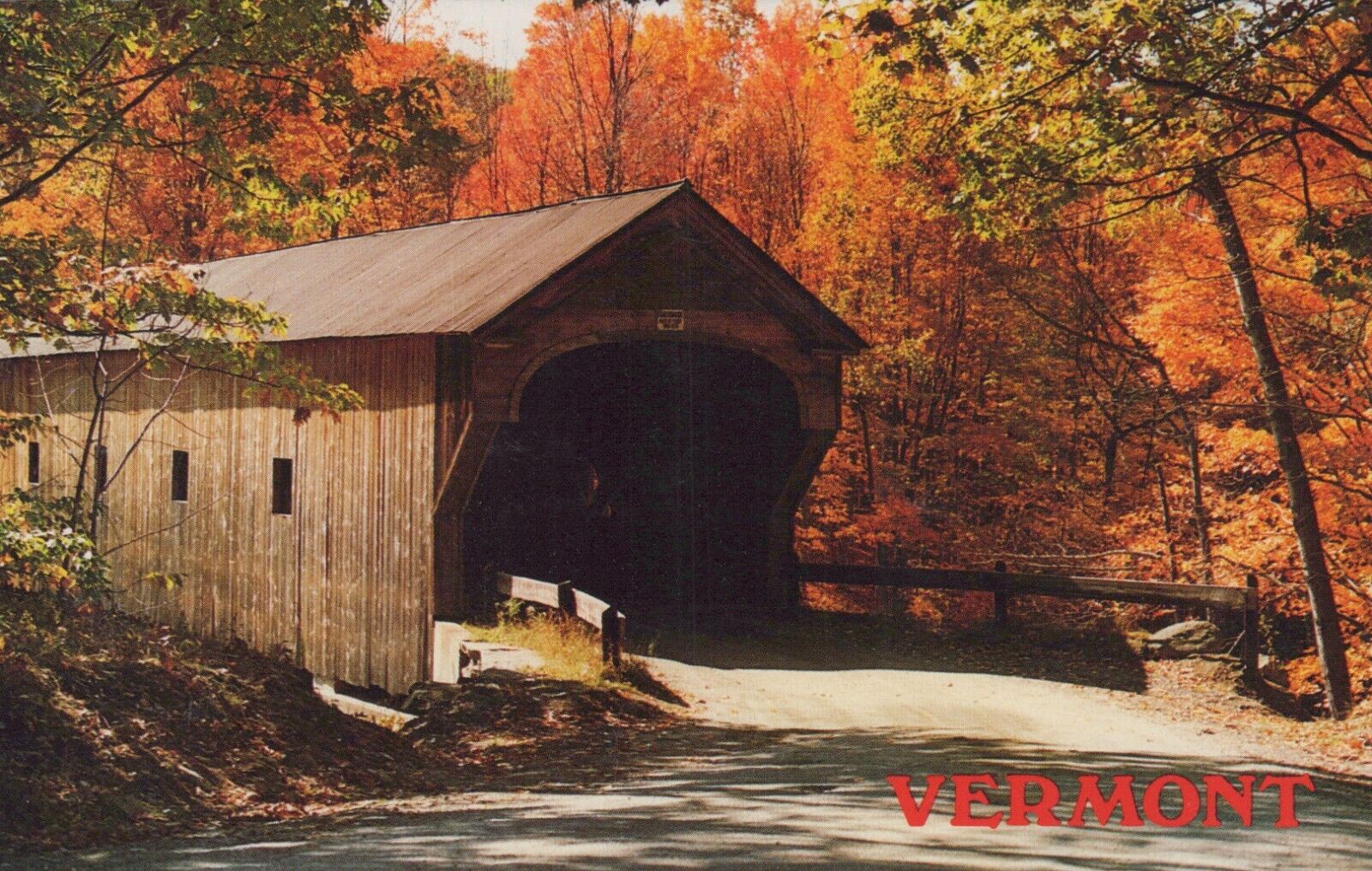 Downers Bridge Perkinsville Vermont Covered Bridge Vintage Chrome Postcard