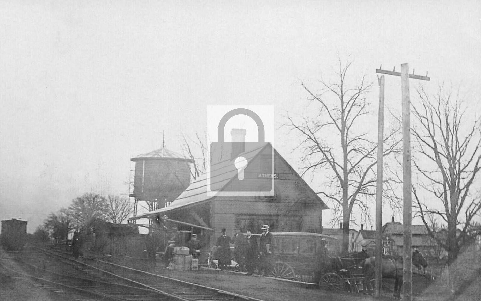 Railroad Train Station Depot Water Tower Athens Michigan MI - 4x6 Reprint