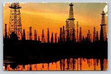 c1955 Oil Wells Near Bakersfield California CA - VINTAGE Postcard Two 1c picture