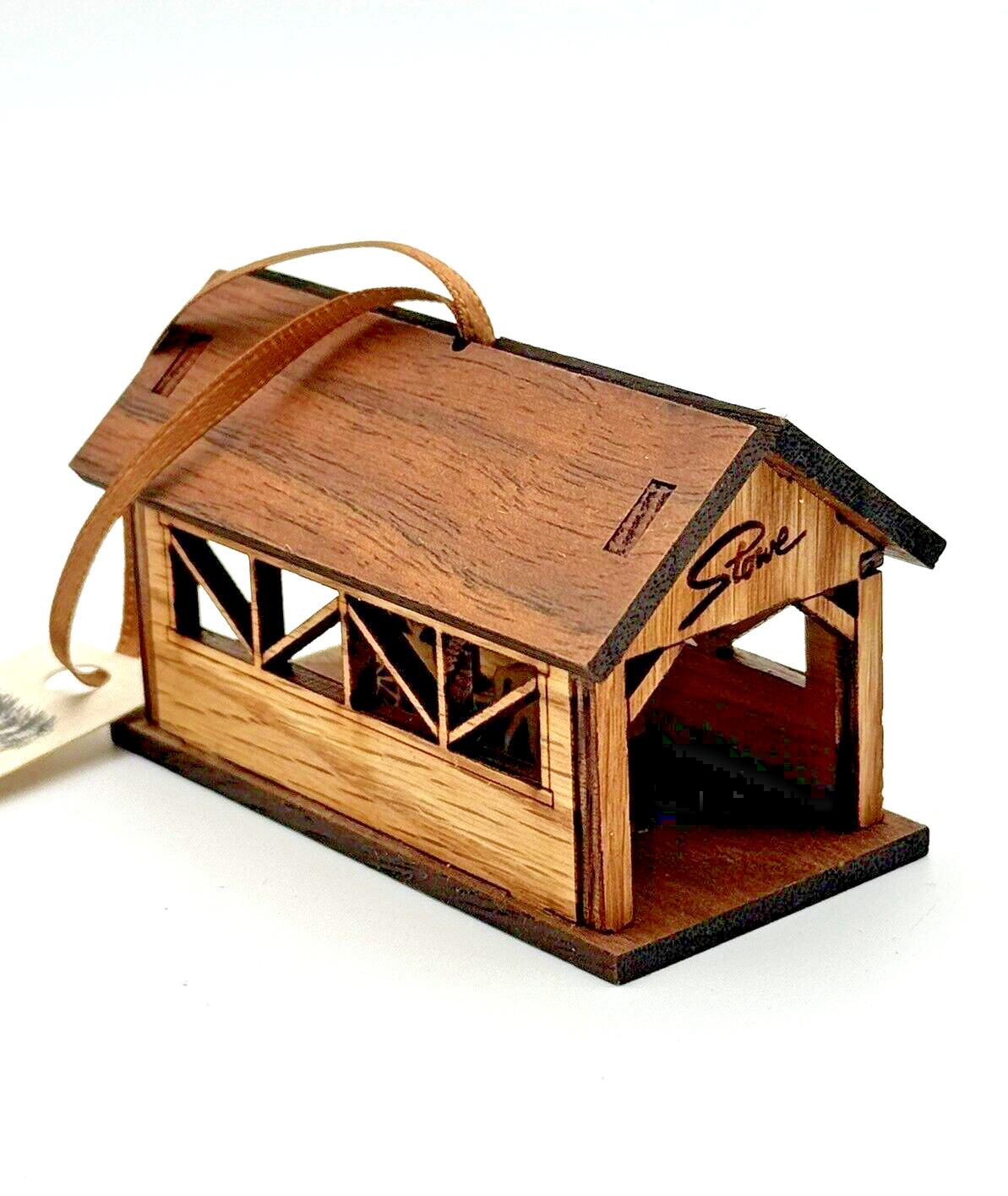 Stowe Vermont Souvenir Wood Covered Bridge with Horse Carriage Ornament 3