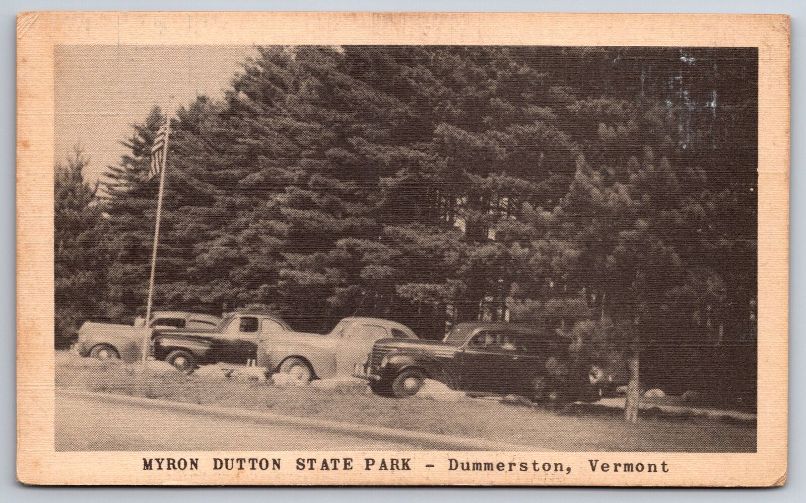 Dummerston Vermont~Myron Dutton State Park~Cars~B&W Linen Postcard