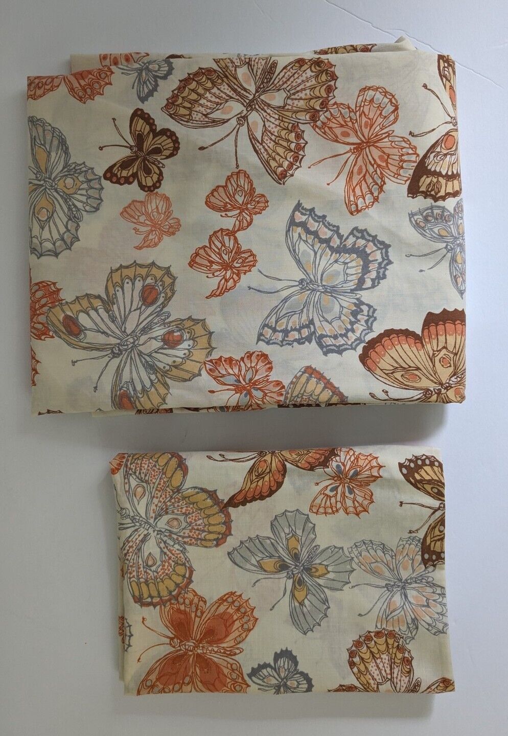Vtg 70s Burlington Full Flat Sheet + Std Pillowcase Butterfly Print Fabric USA