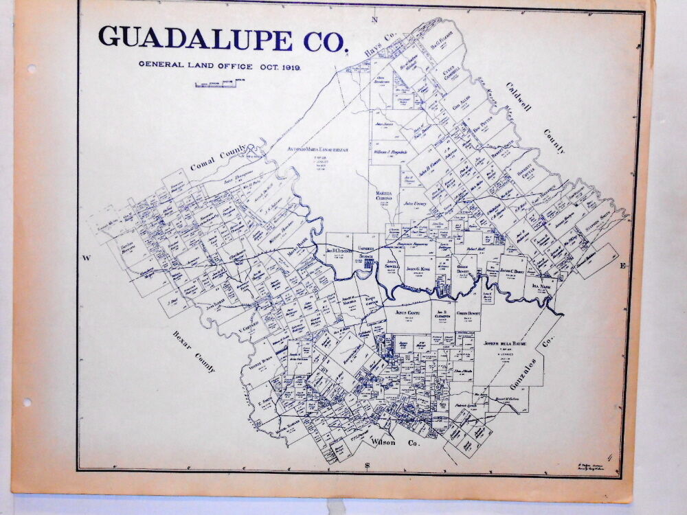 Old Guadalupe County Texas Land Office Owner Map Seguin Cibolo New Braunfels 