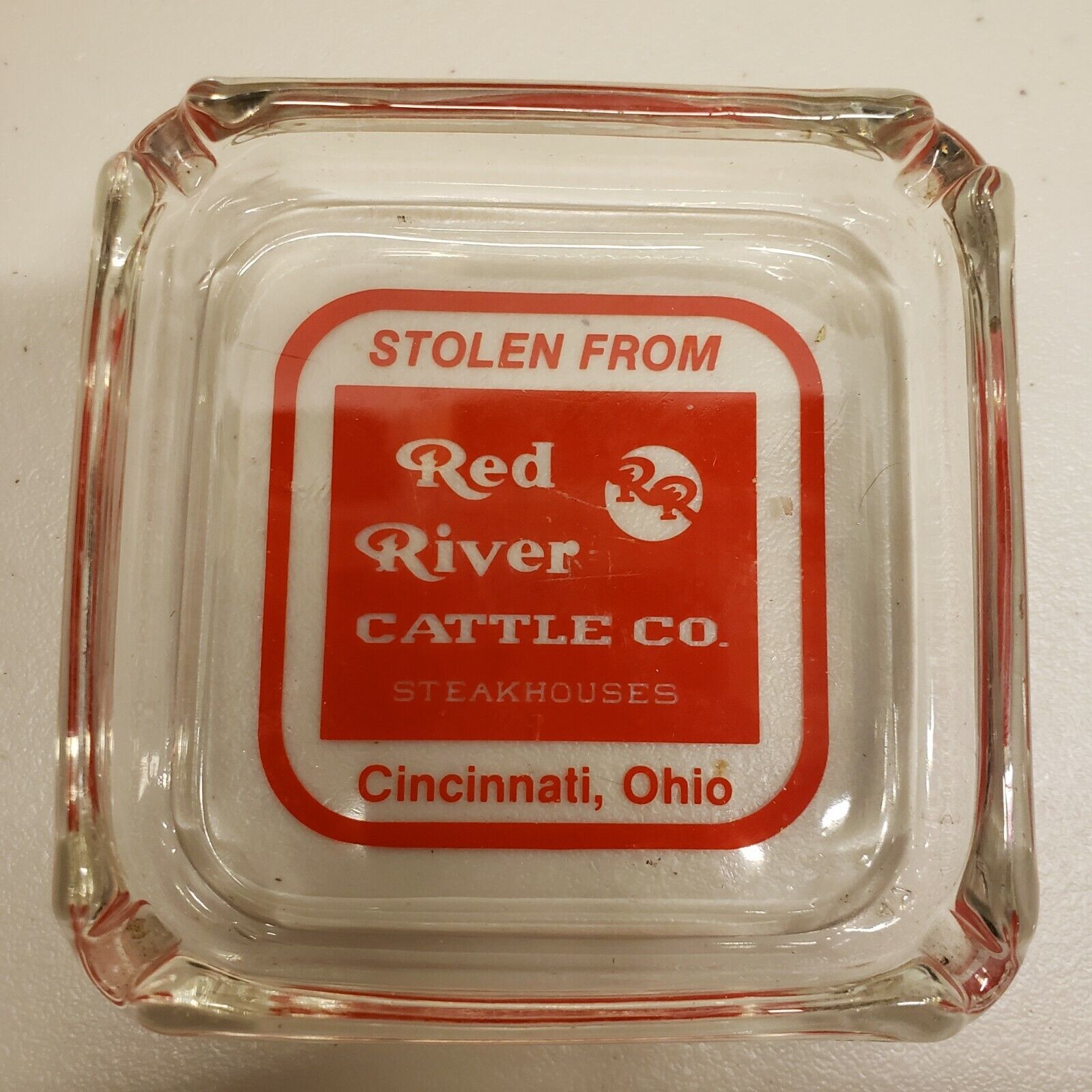 Vintage Glass Ashtray - Red River Cattle Co Steakhouses - Cincinnati Ohio 