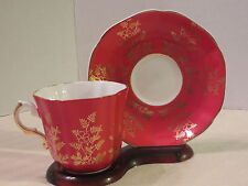 Royal Grafton Cup & Saucer Red With Gold Filigree Made in England picture