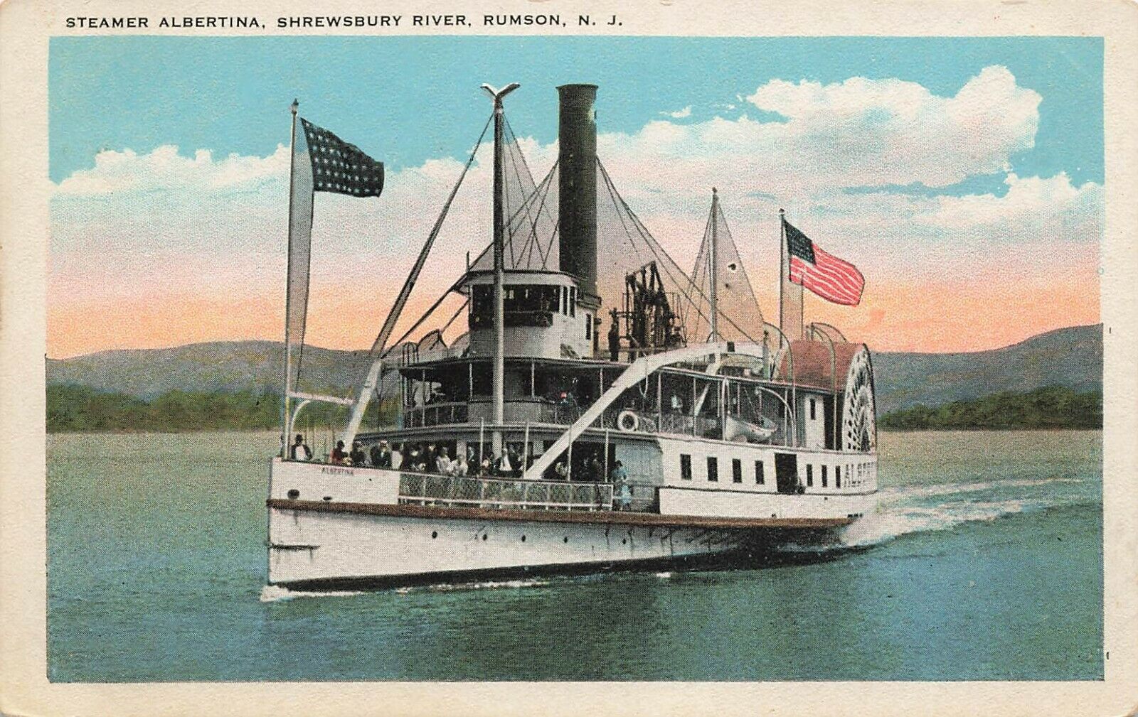 1910's Postcard Steamer Albertina, Shrewsbury River, Rumson NJ UNPOSTED S45