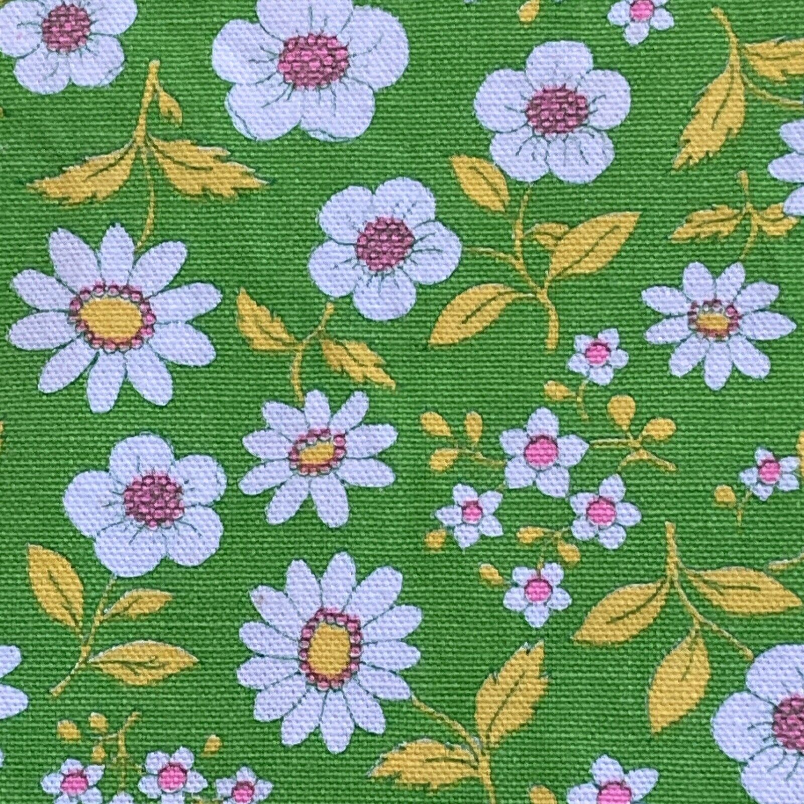 Vtg 60’s Fabric Flower Power Remnant 1/2 Yard Concord Green Pink