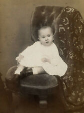 Antique Photo Cabinet Card LITTLE BOY IN DRESS FASHION HENDRICKS STAMFORD CONN picture