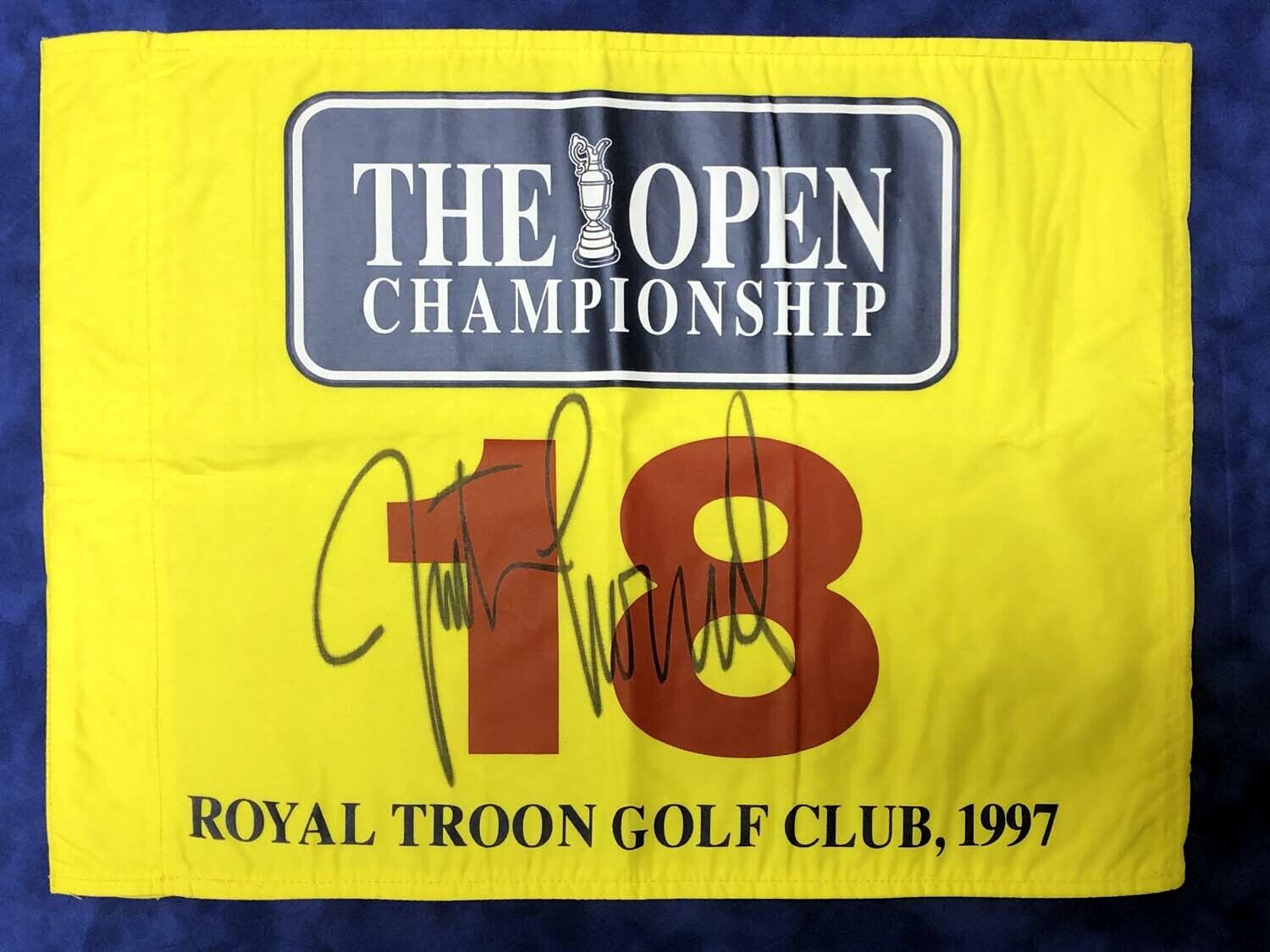 Justin LEONARD Signed Royal Troon 1997 Open Golf Course Pin Flag AFTAL RD COA