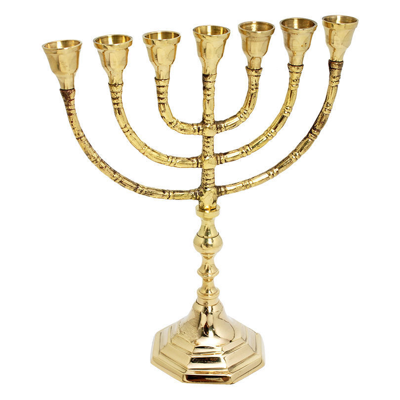 Jewish Classic Menorah 7 Branches Candle Holder 10 Inches (25 Cm) Brass/Copper