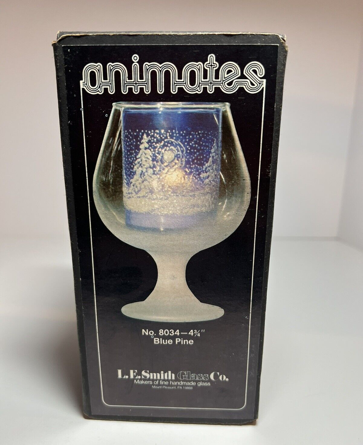 Vintage LE Smith Animates Glass Blue Pine  Candleholder No. 8034 - 4 3/4”