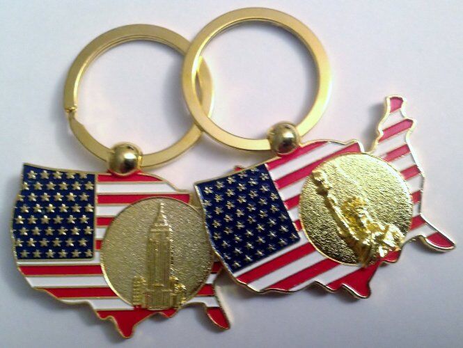 Keychain US Map American Flag with Statue of Liberty & Empire State Building