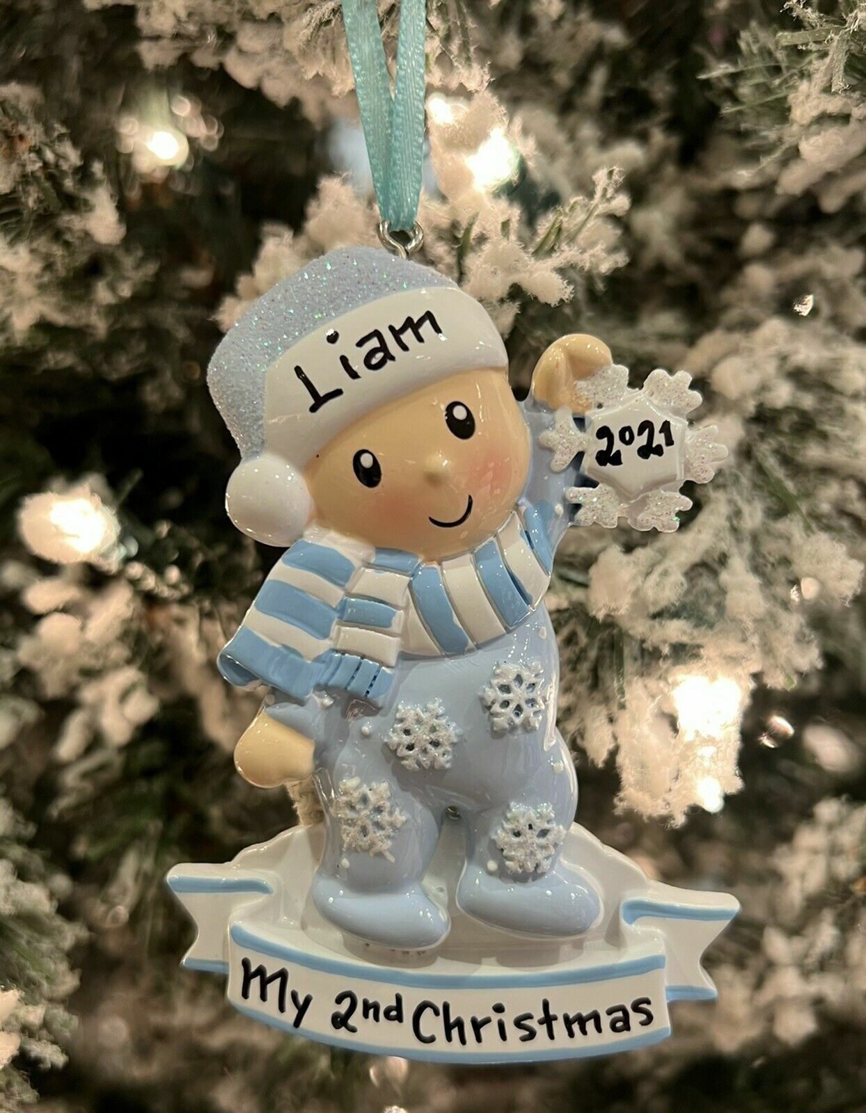 2023 Blue BOY With Snowflake BABY\'S 1st/2nd CHRISTMAS TREE PERSONALIZED ORNAMENT