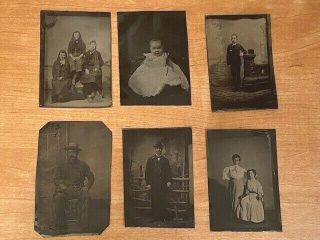Lot of 6  Antique Tin Types 1850s -1860s - Women Men Baby Young Boy