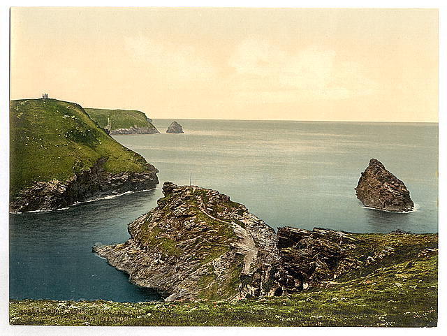 Boscastle view of coast from coast guard's station Cornwall England c1900 PHOTO