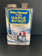 VTG Lg State of Vermont Maple Syrup Tin 2 Qt Empty Irasburg VT Great Graphics picture