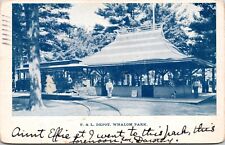 F & L Depot Whalom Park Lunenburg MA Postcard 1906 PM Lake Whalom Amusements picture